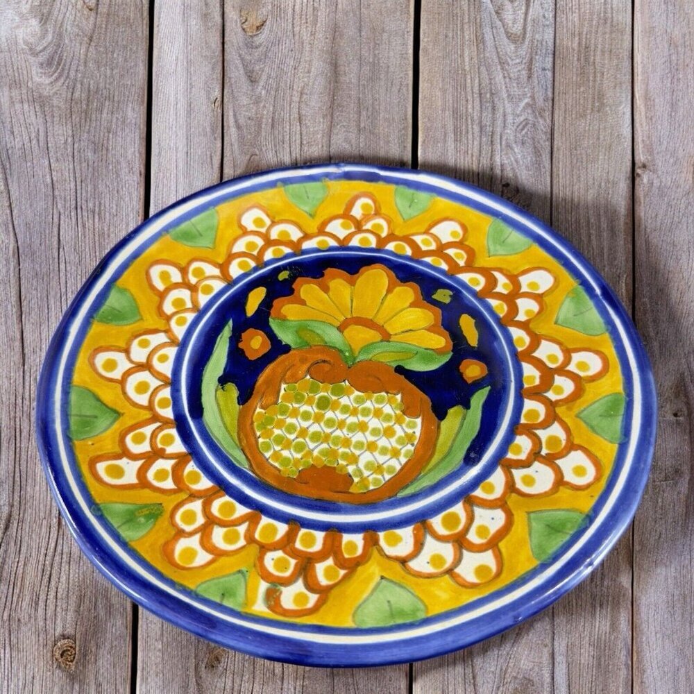 Mexico Folk Art Pottery Talavera Plate Dish Hand Made Artist Signed T Ruth VTG